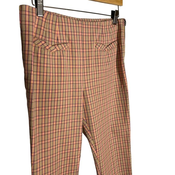 Anthropologie Essential Slim Tan Plaid Ankle High Rise Pants 6 - Picture 2 of 13